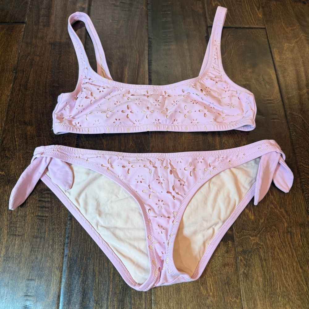J. Crew Scoop Bikini Top and Hipster Bottom Set Laser Cut Flower Pink Medium